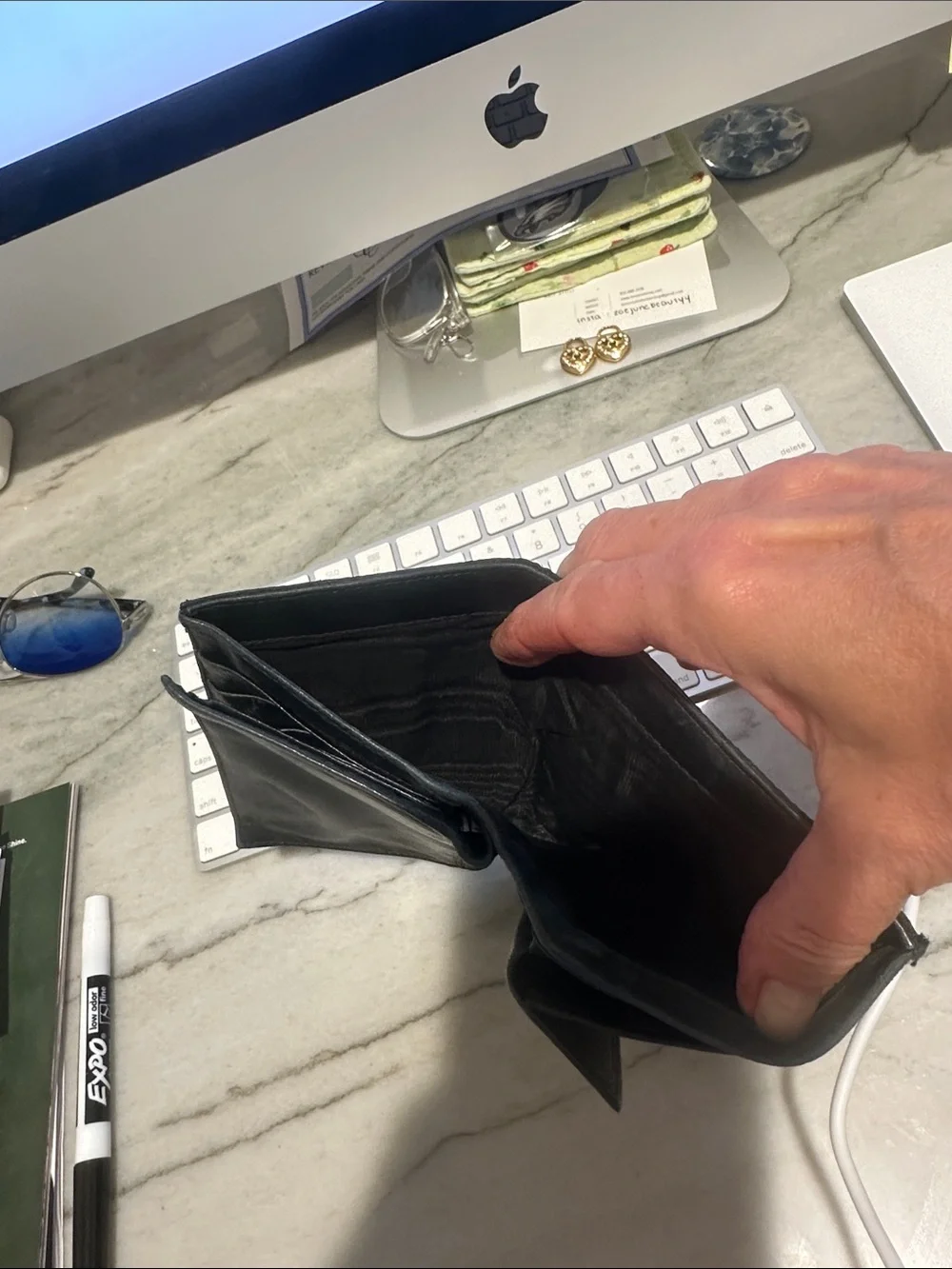 Prada Black Quilted Card Holder with Gold Triangle Logo